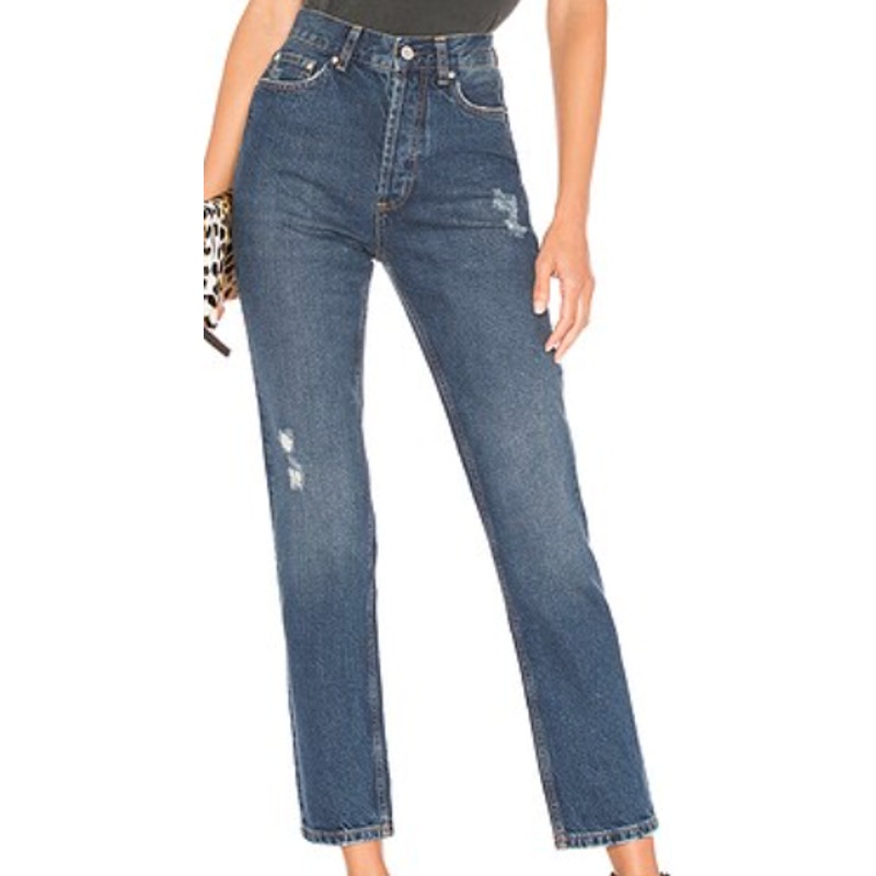 Anine Bing Peyton High Rise Jeans Slim Straight Denim Ankle Distressed 27